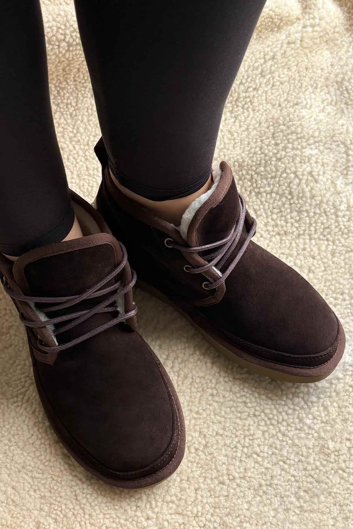 Pegia Shearling Lace-up Women's Boots 191112  - Choco