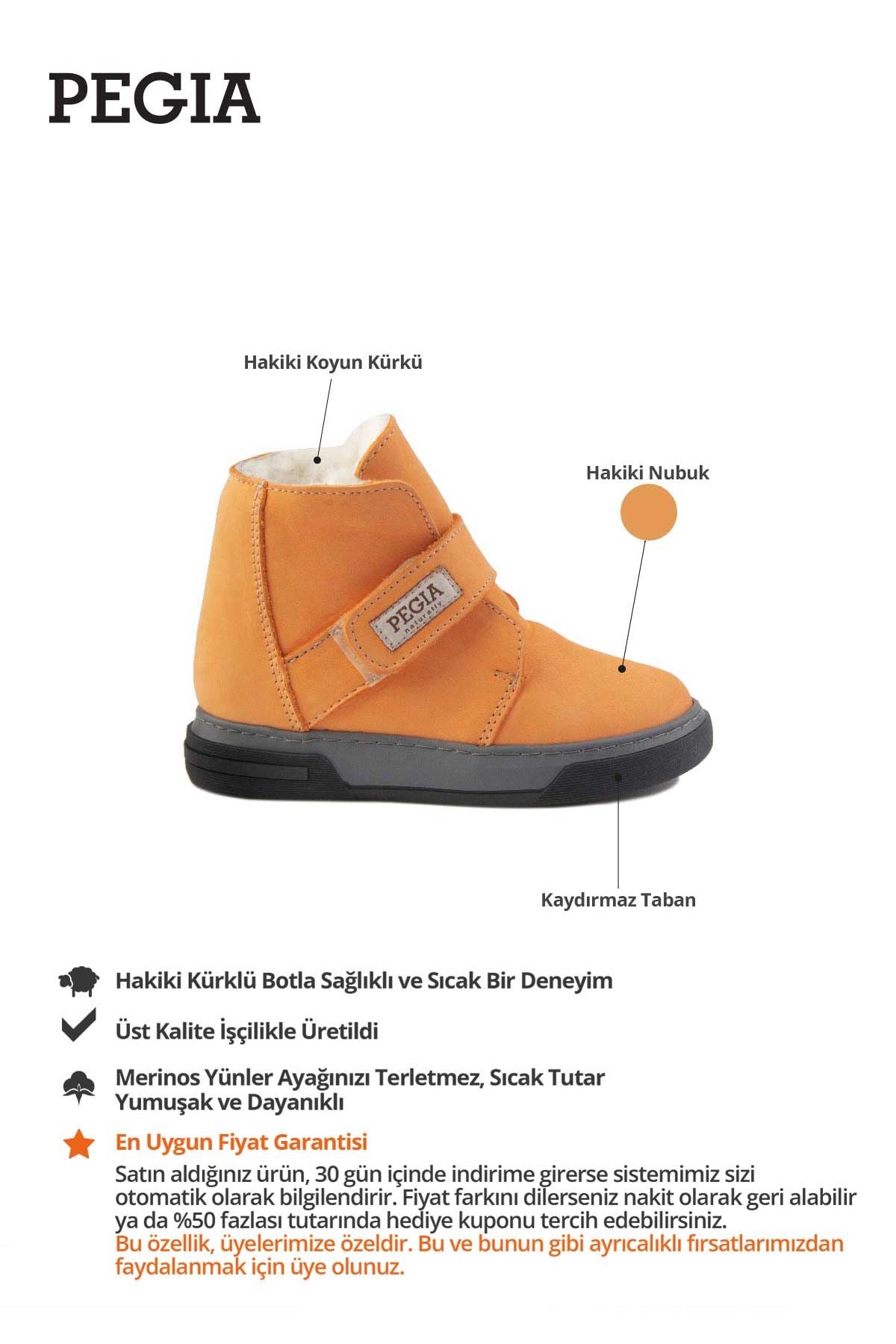 Pegia Shearling Kids' Velcro Boots 186083  - Orange