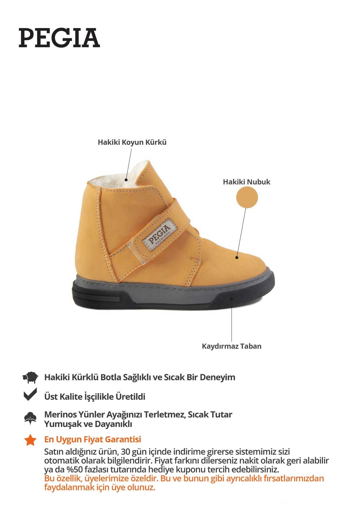 Pegia Shearling Kids' Velcro Boots 186085  - Orange