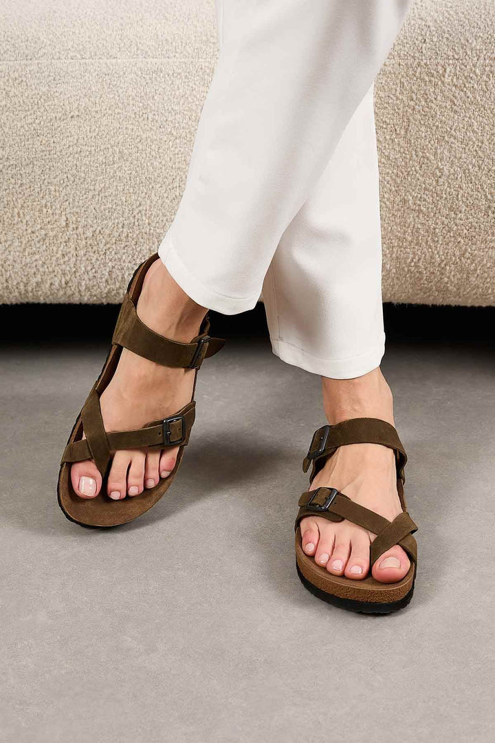 Pegia Women's Leather Slippers 215522  - Khaki