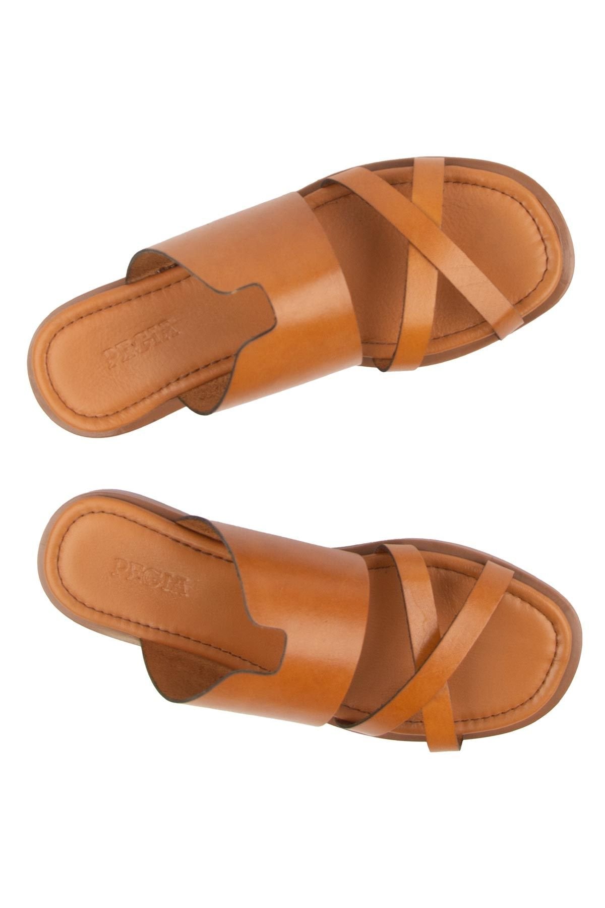 Pegia Strappy Leather Women's Slippers DG6062  - Chestnut