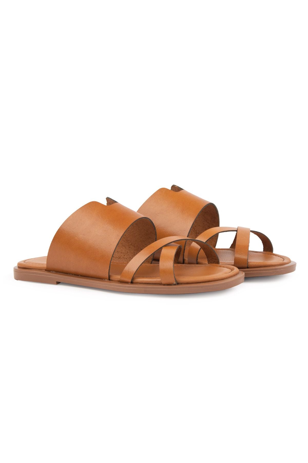Pegia Strappy Leather Women's Slippers DG6062  - Chestnut
