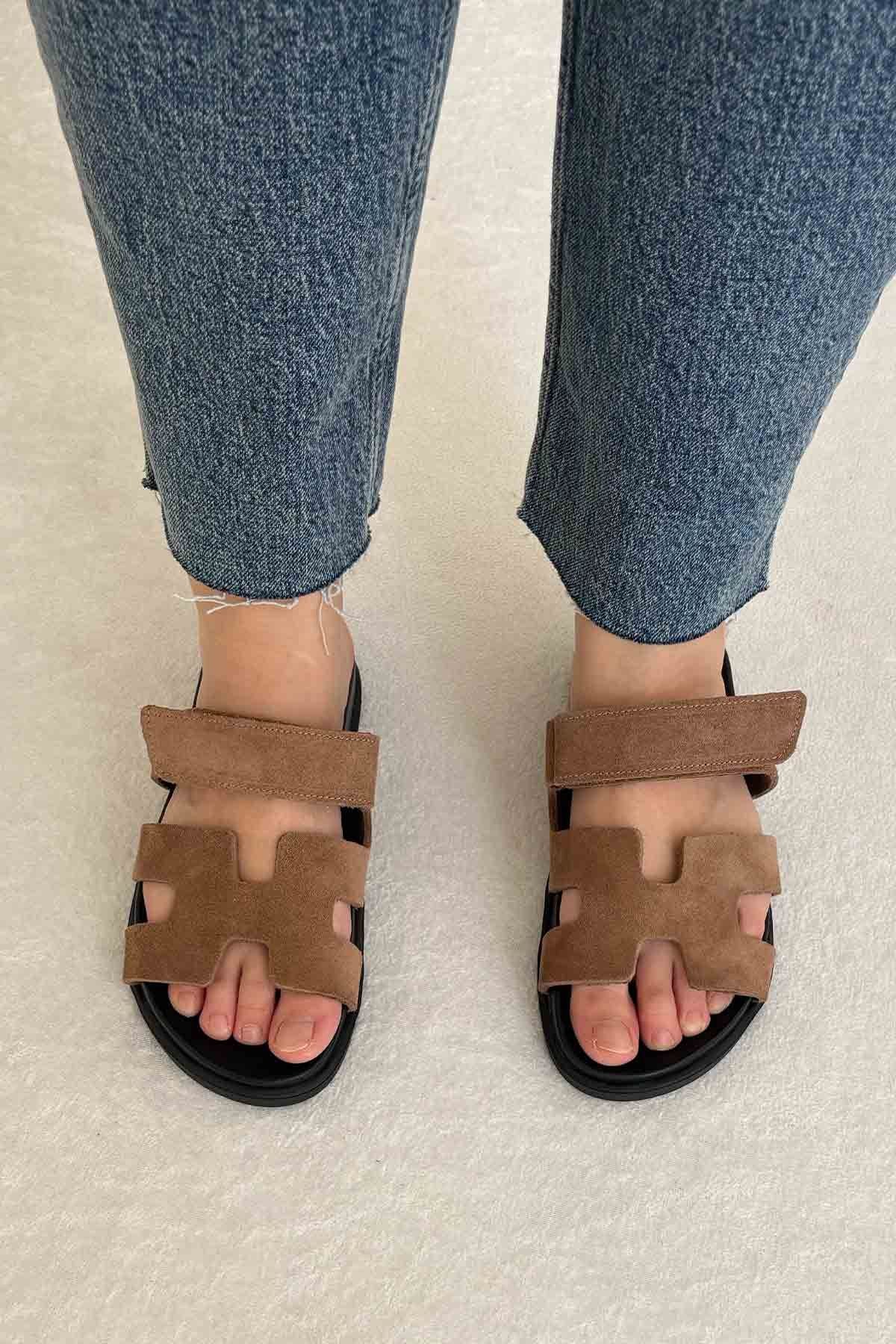 Pegia Women's Genuine Suede Strap Sandal 215555  - Stone