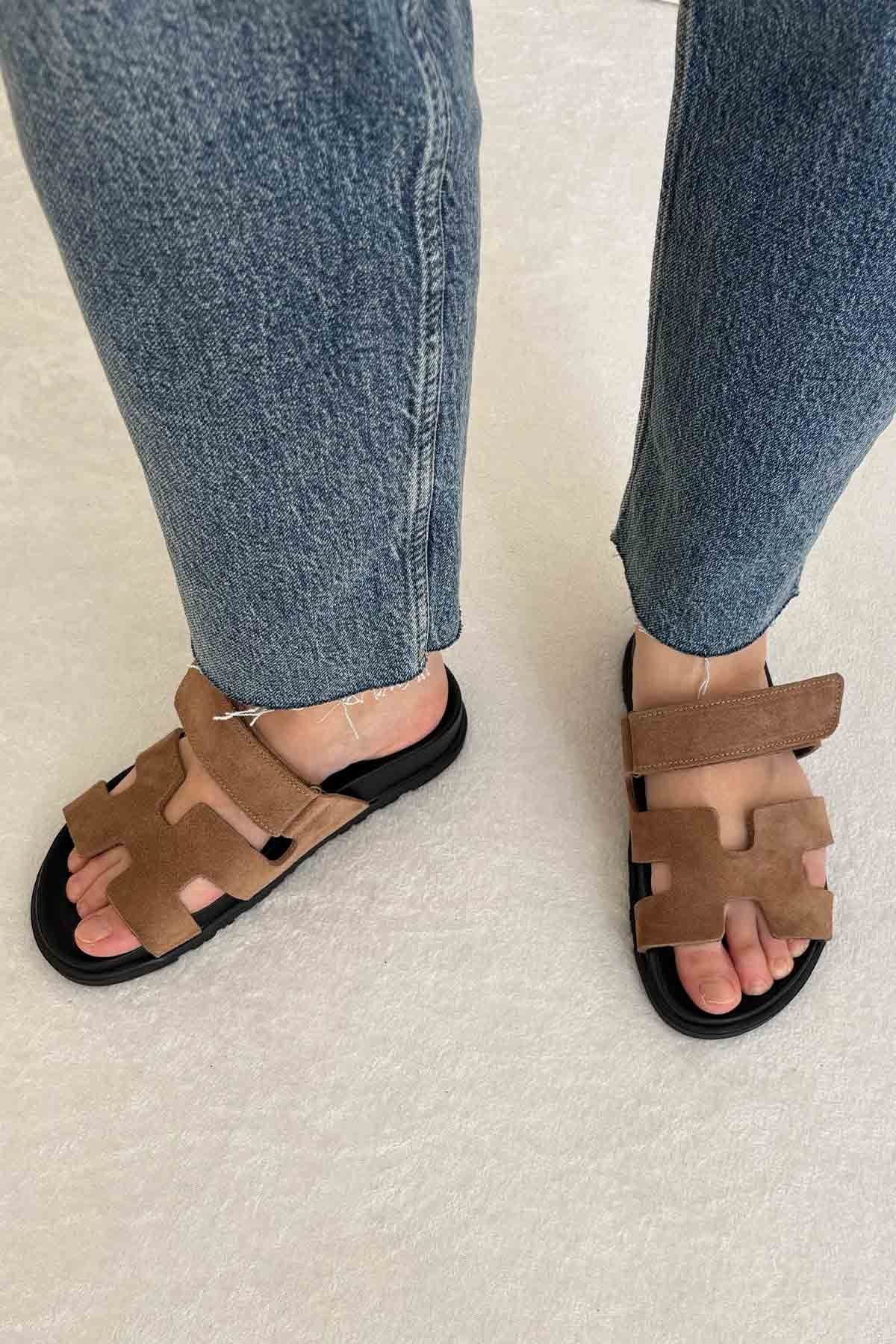 Pegia Women's Genuine Suede Strap Sandal 215555  - Stone