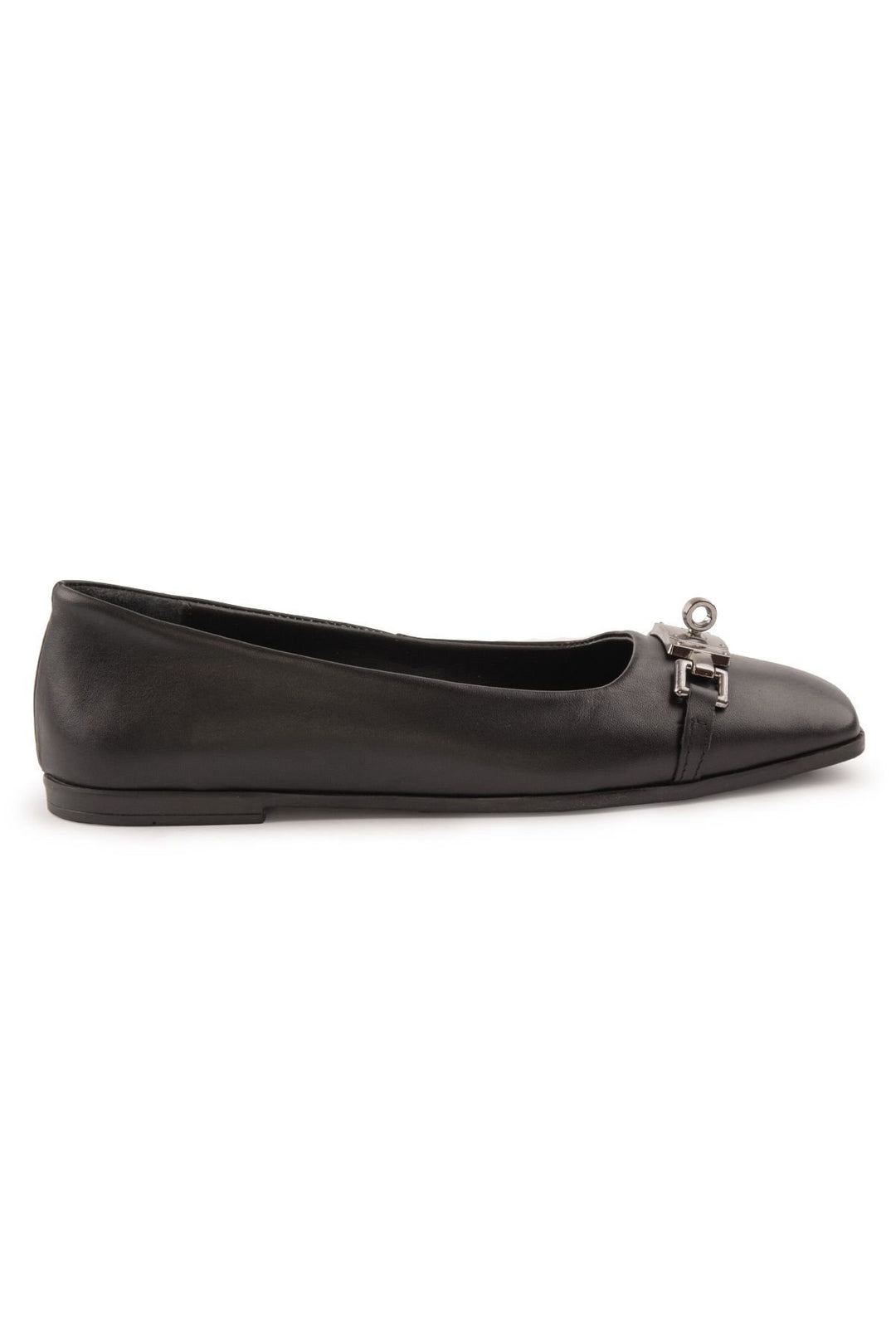 Pegia Women's Leather Buckled Ballerinas DG6032  - Black