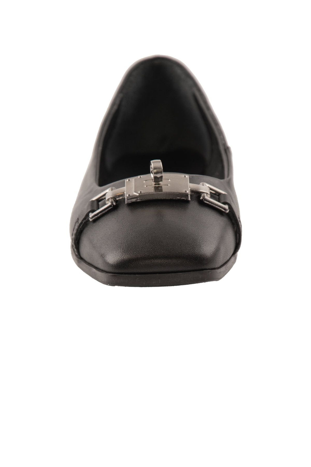 Pegia Women's Leather Buckled Ballerinas DG6032  - Black