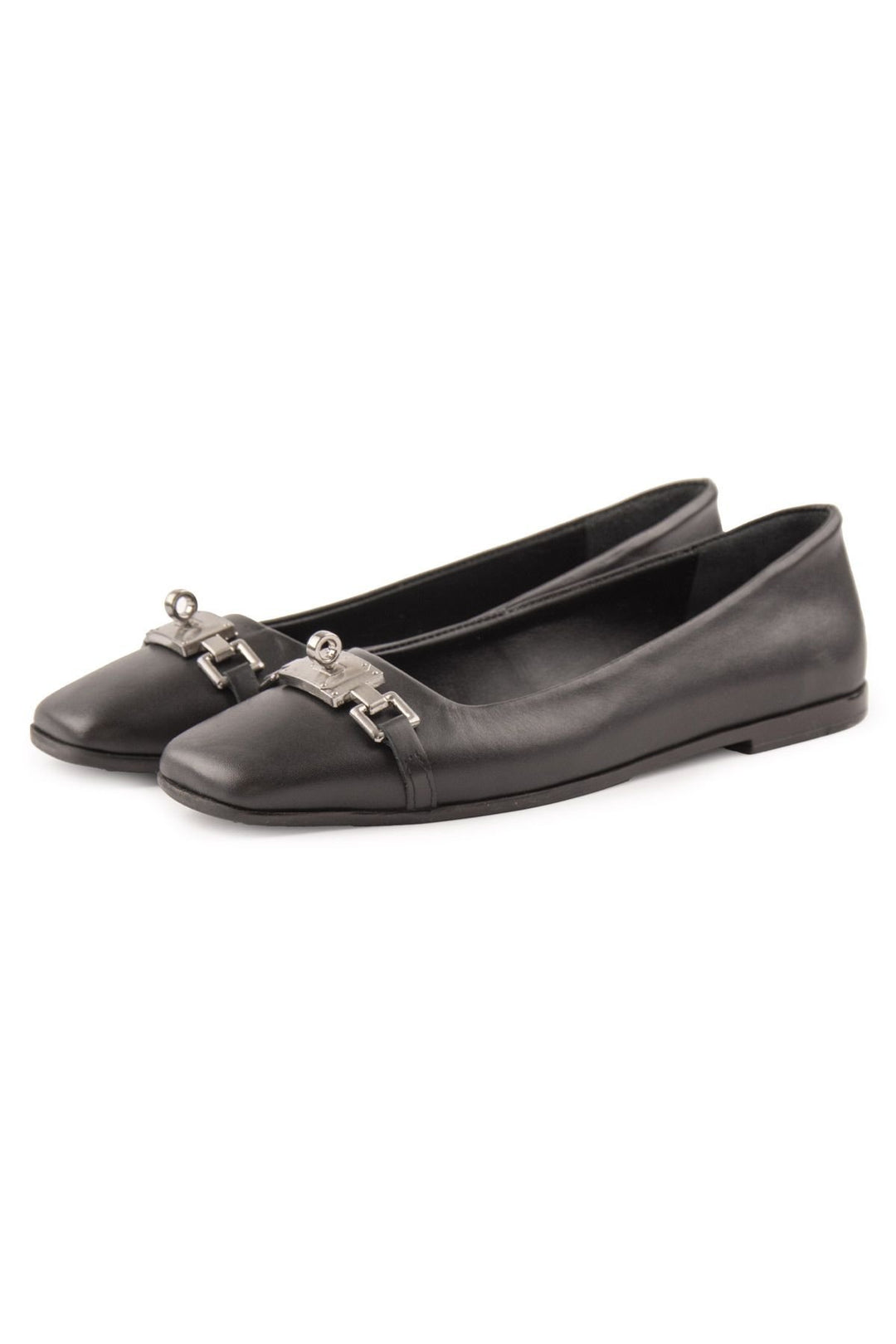 Pegia Women's Leather Buckled Ballerinas DG6032  - Black