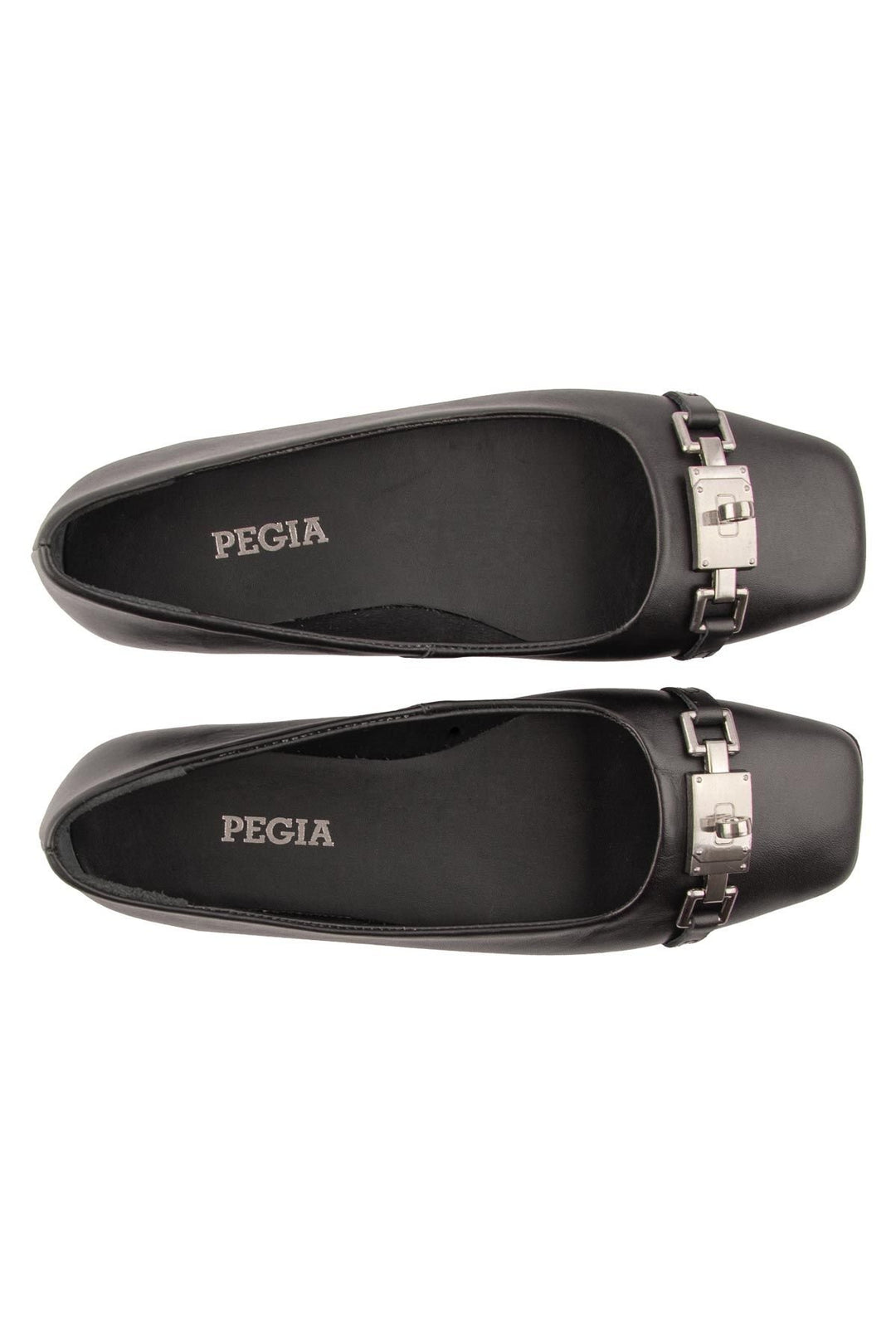 Pegia Women's Leather Buckled Ballerinas DG6032  - Black