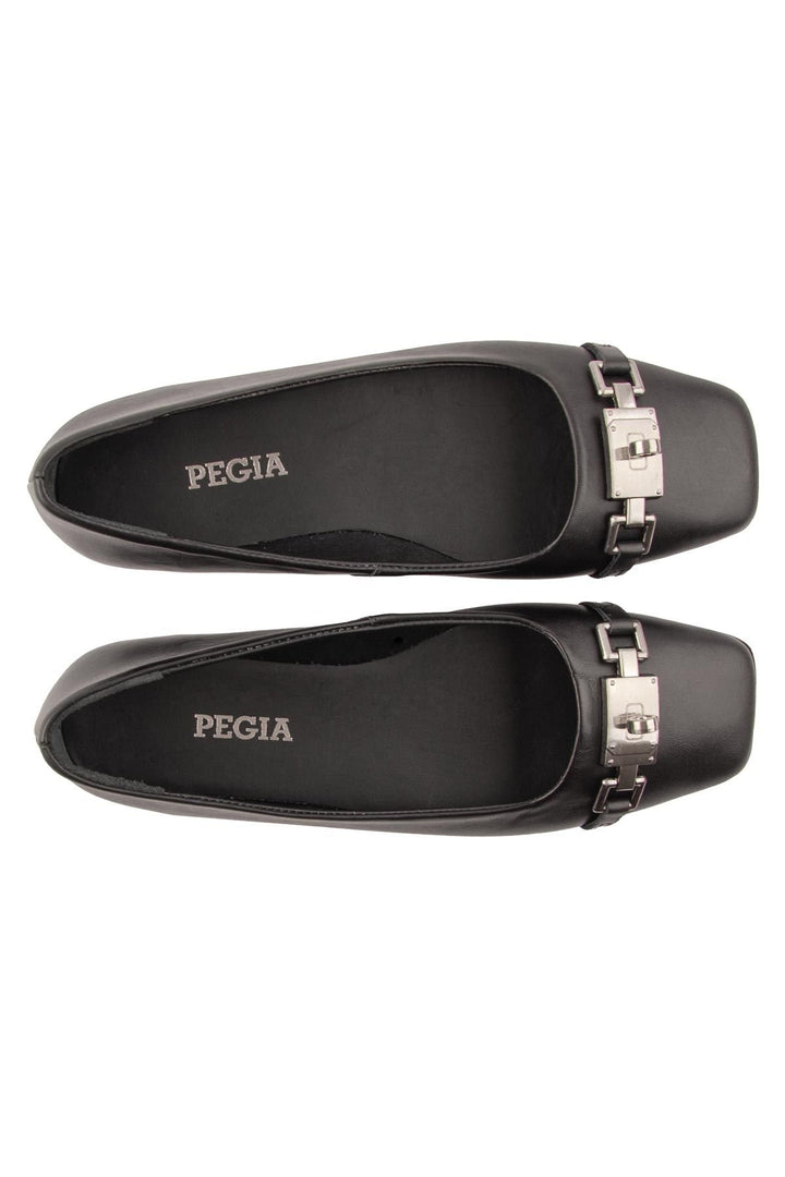 Pegia Women's Leather Buckled Ballerinas DG6032  - Black