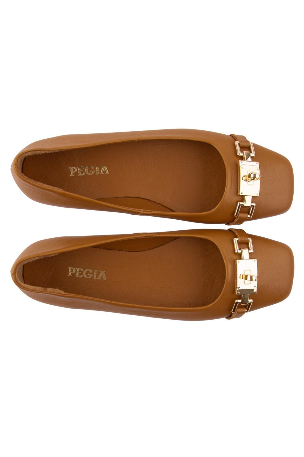 Pegia Women's Leather Buckled Ballerinas DG6032  - Chestnut