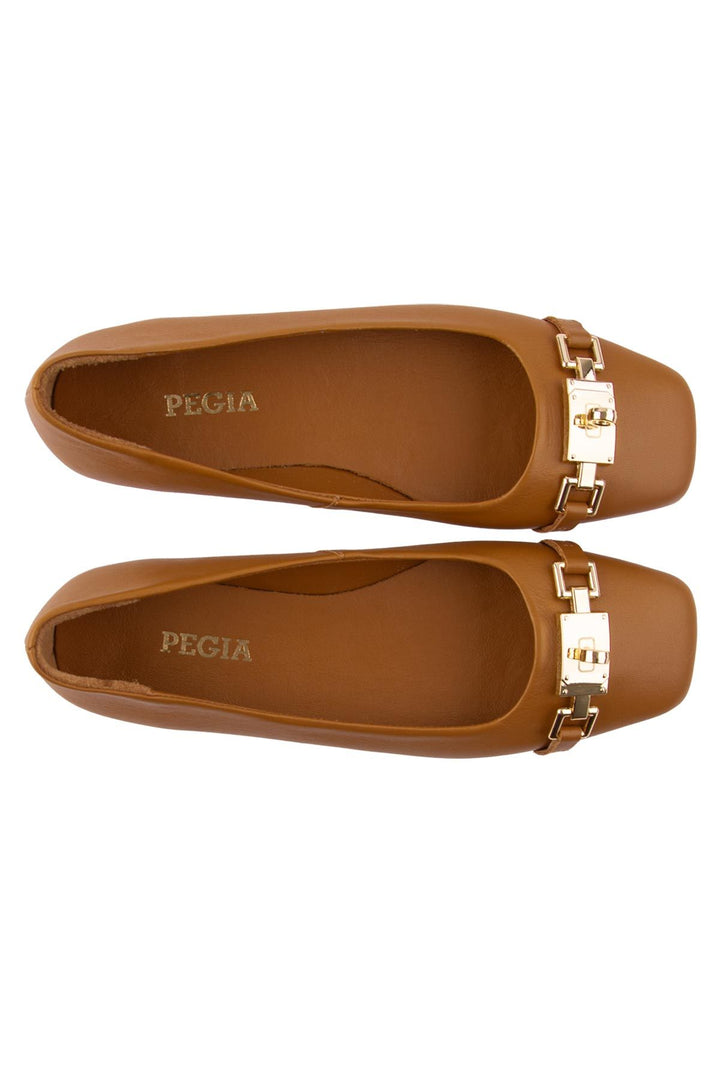 Pegia Women's Leather Buckled Ballerinas DG6032  - Chestnut