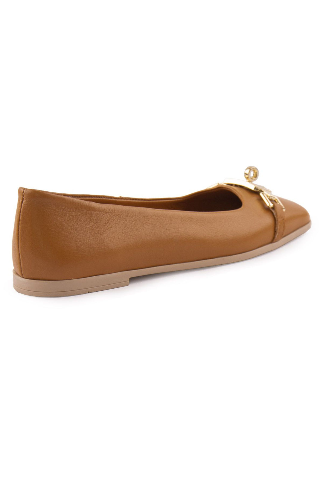 Pegia Women's Leather Buckled Ballerinas DG6032  - Chestnut