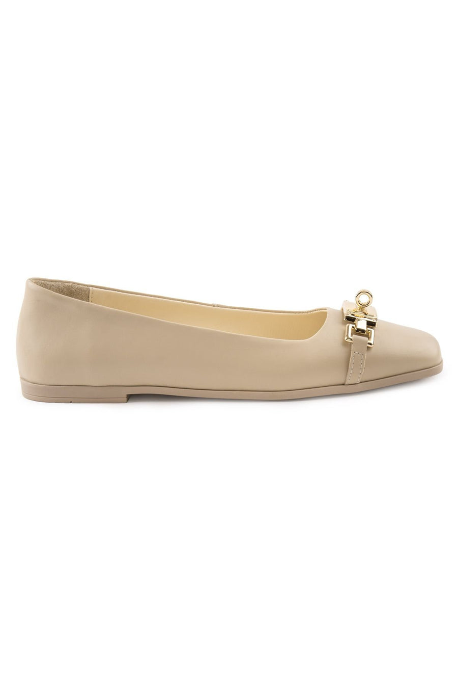 Pegia Women's Leather Buckled Ballerinas DG6032  - Beige