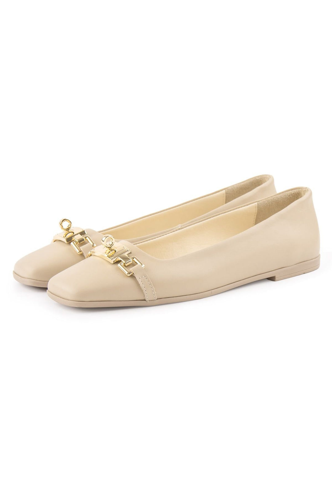 Pegia Women's Leather Buckled Ballerinas DG6032  - Beige