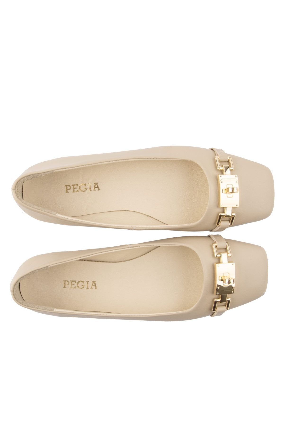 Pegia Women's Leather Buckled Ballerinas DG6032  - Beige