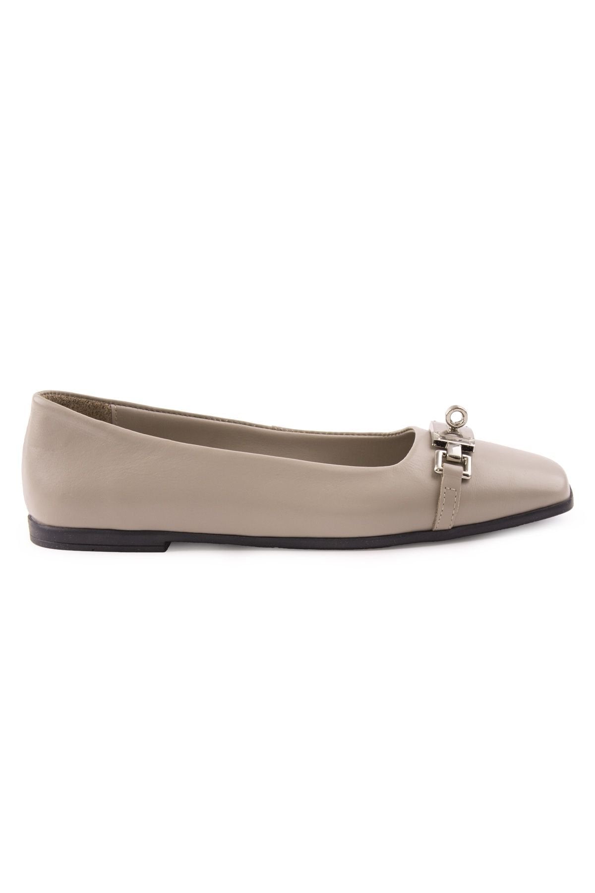 Pegia Women's Leather Buckled Ballerinas DG6032  - Stone