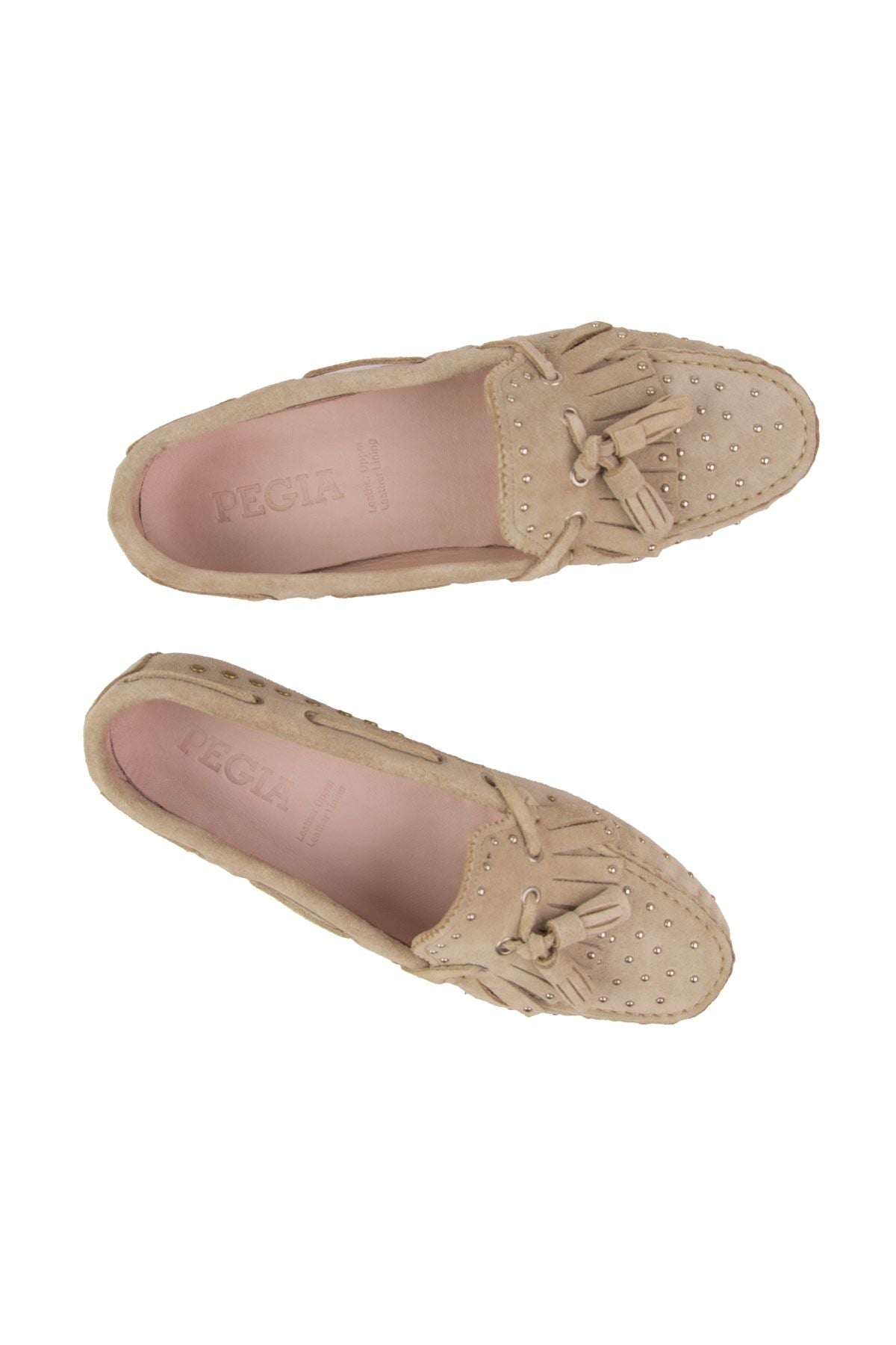 Pegia Women's Genuine Suede Loafers 700915  - Beige