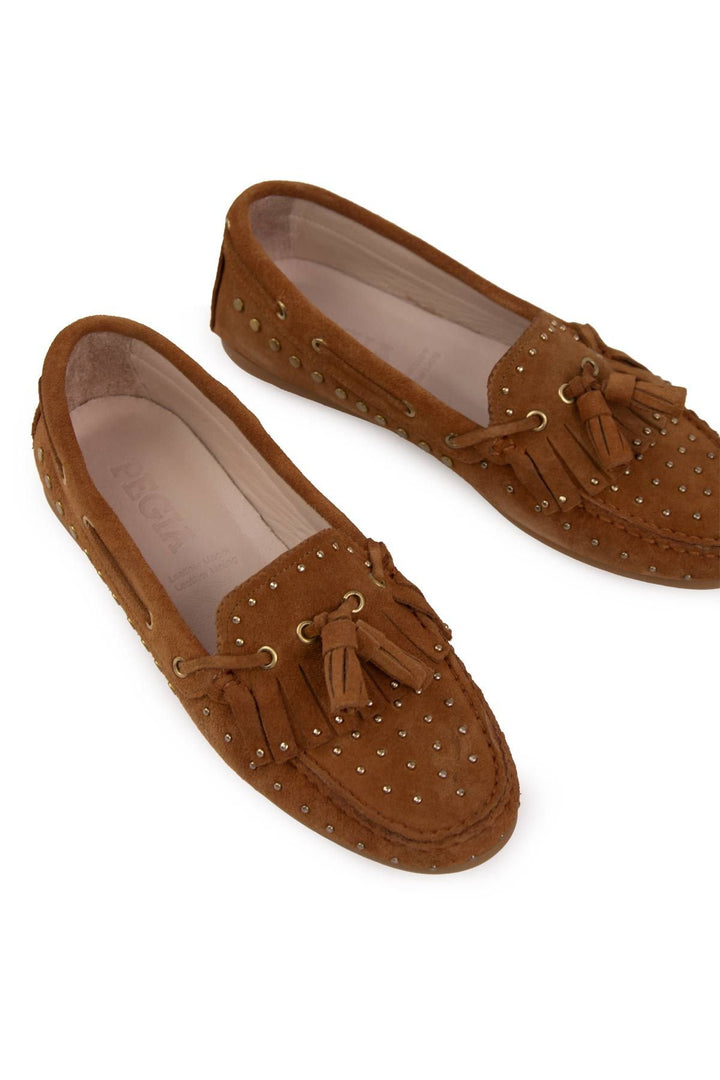 Pegia Women's Genuine Suede Loafers 700915  - Chestnut