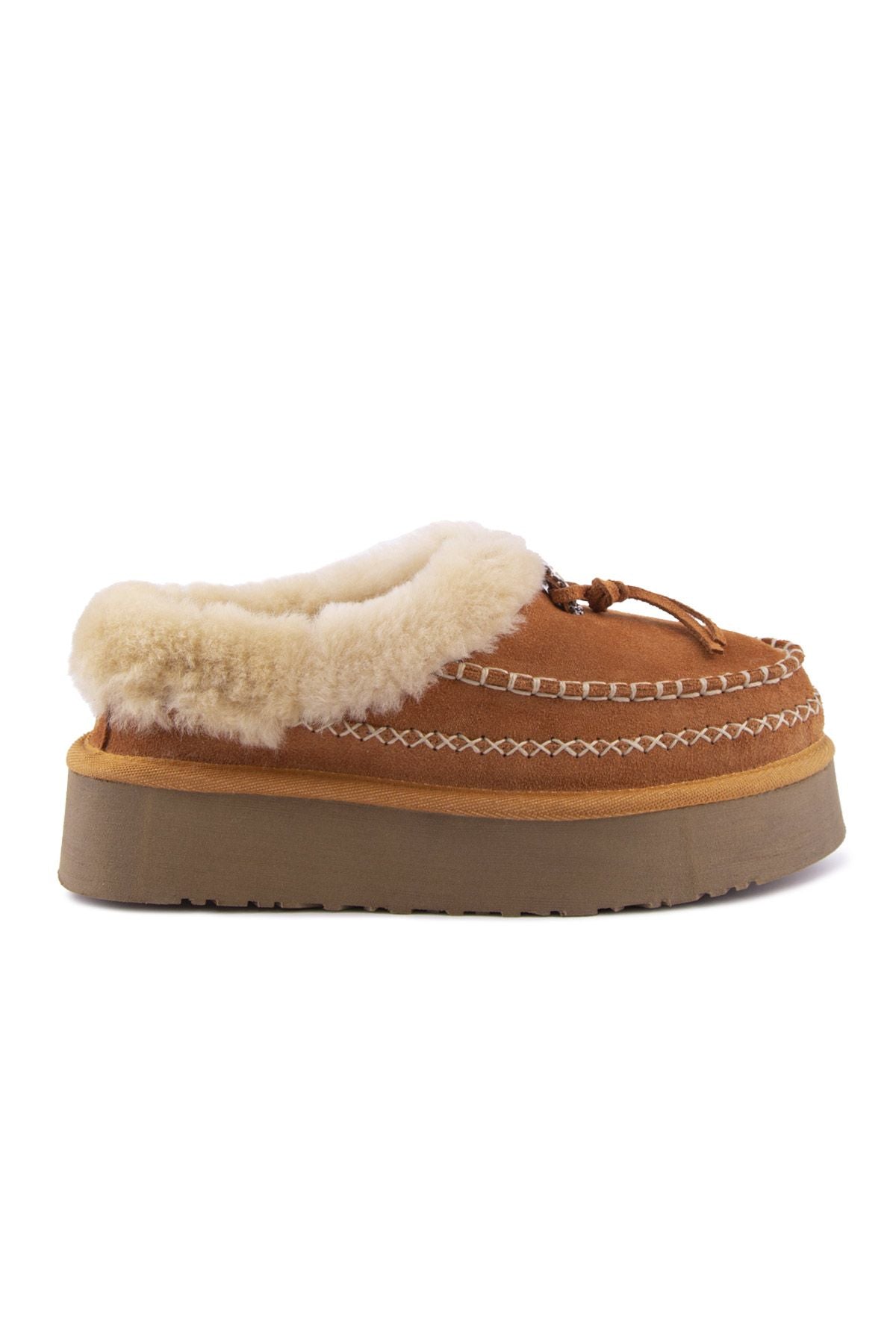 Pegia Women’s Sheepskin Platform Shoes 191164  - Chestnut