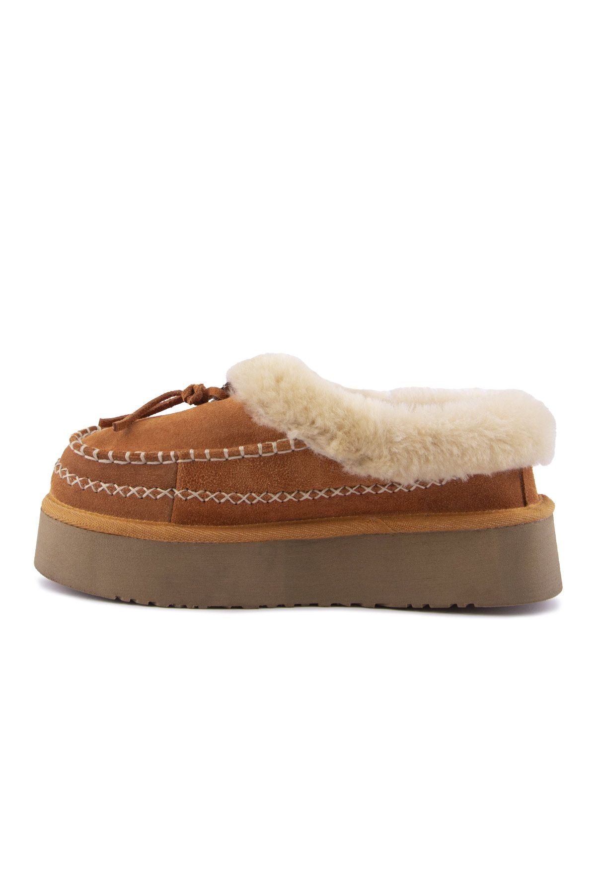 Pegia Women’s Sheepskin Platform Shoes 191164  - Chestnut