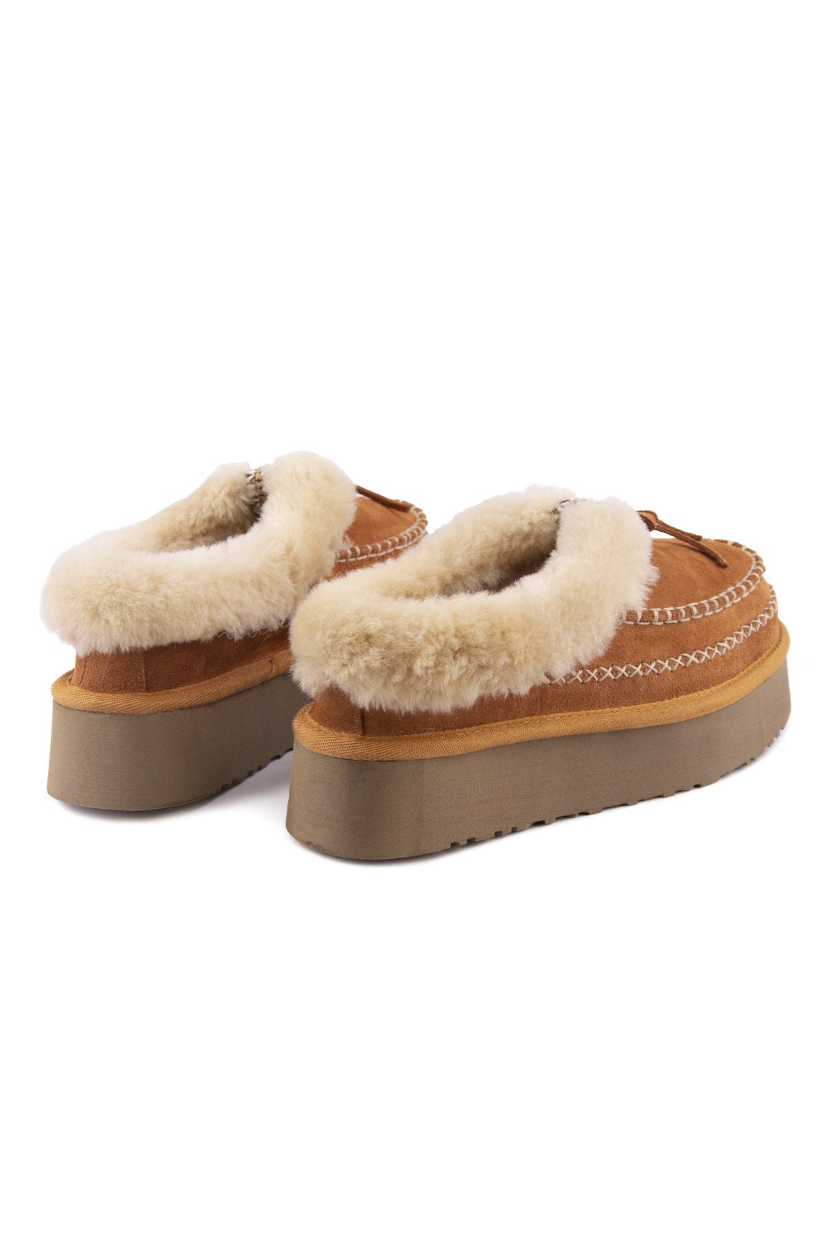 Pegia Women’s Sheepskin Platform Shoes 191164  - Chestnut