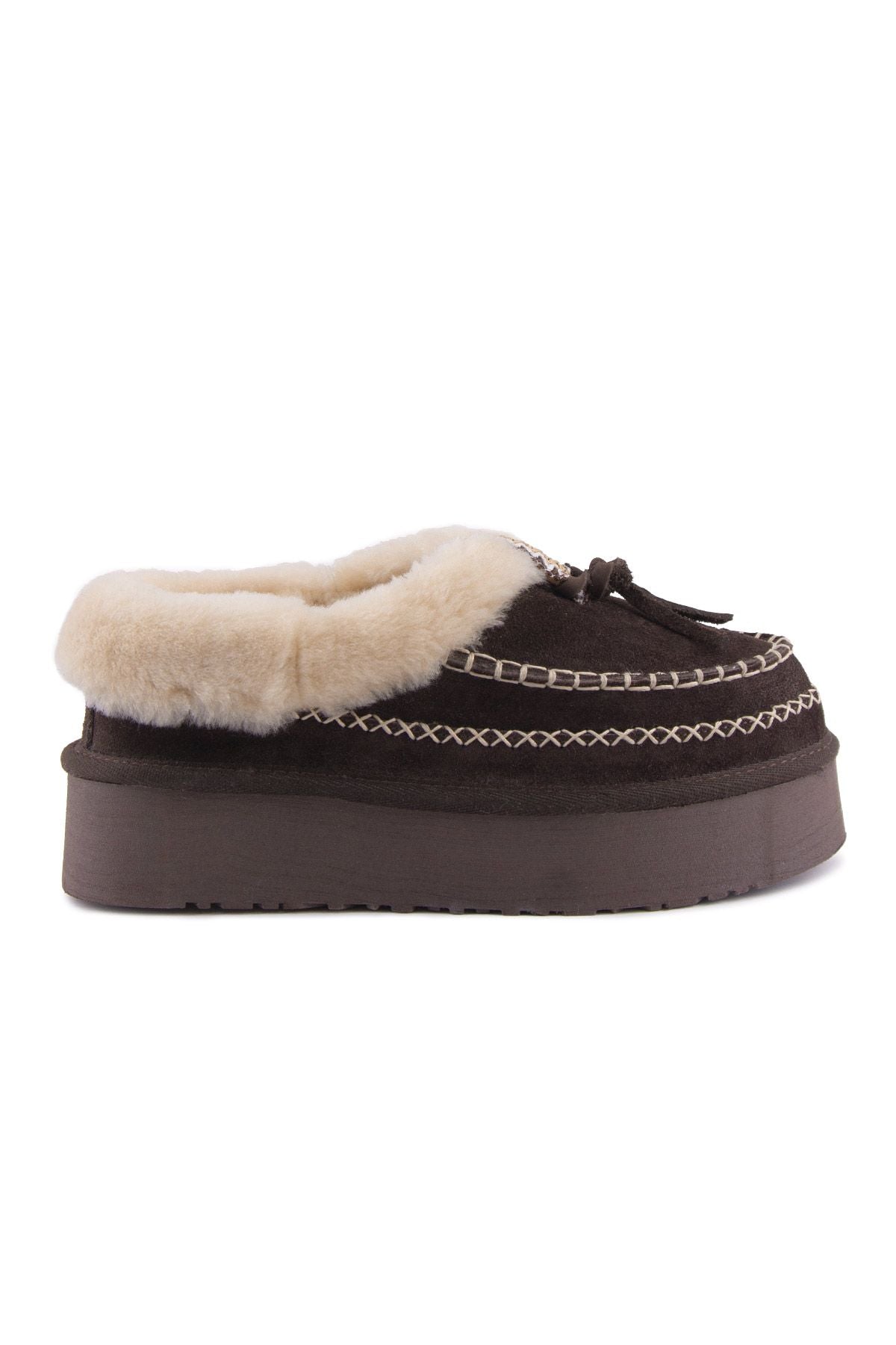 Pegia Women’s Sheepskin Platform Shoes 191164  - Choco