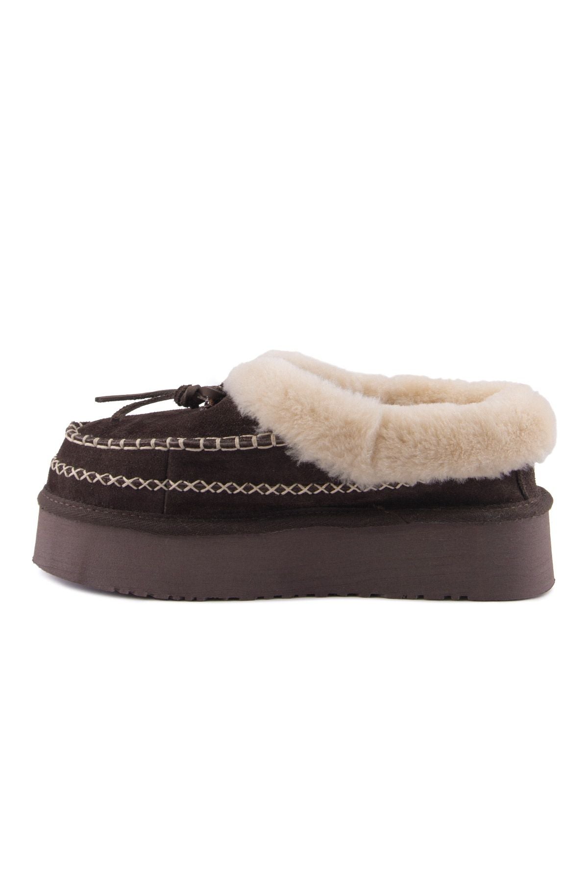 Pegia Women’s Sheepskin Platform Shoes 191164  - Choco