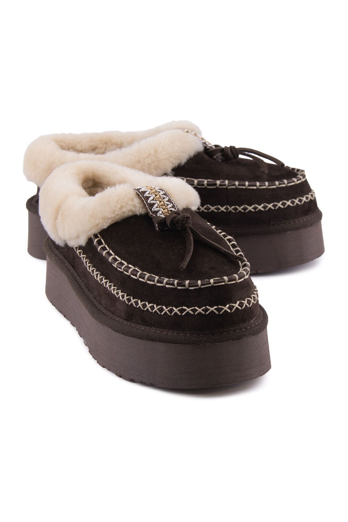 Pegia Women’s Sheepskin Platform Shoes 191164  - Choco