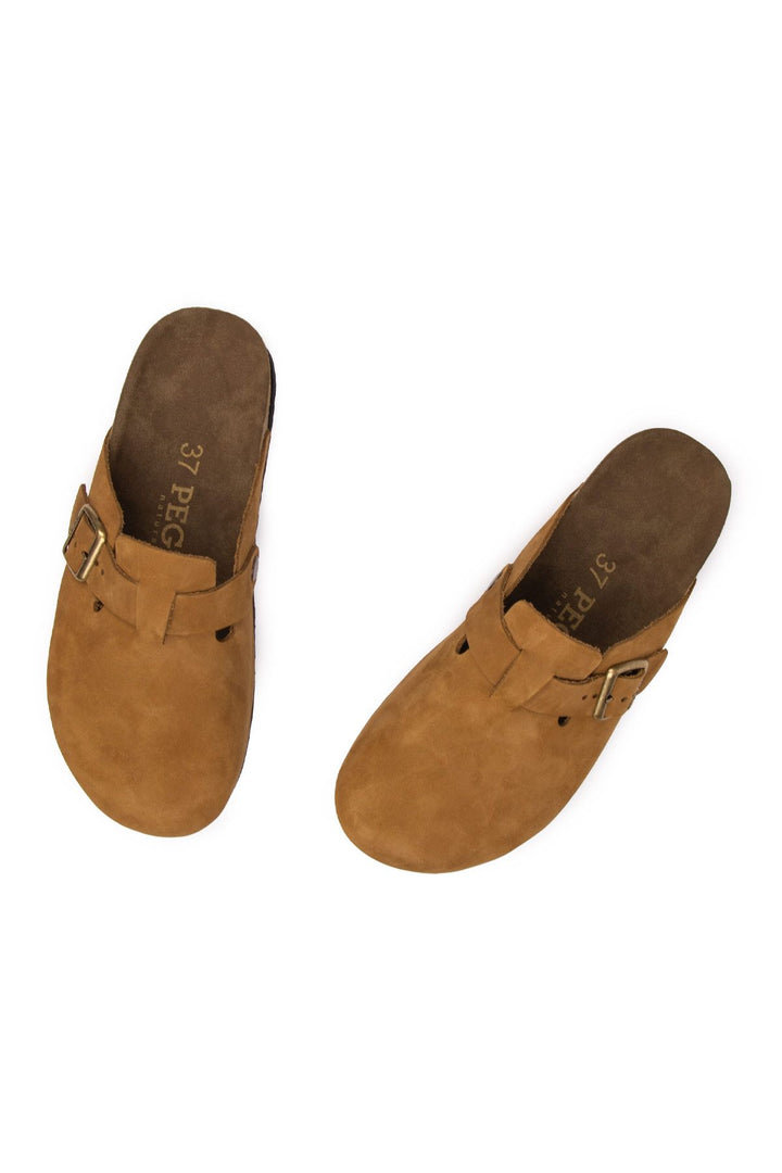 Pegia Women's Leather Clog Slippers 215541  - Chestnut