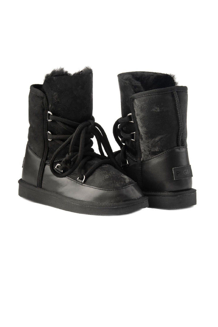 Pegia Lace-up Shearling Women's Boots 191116  - Black