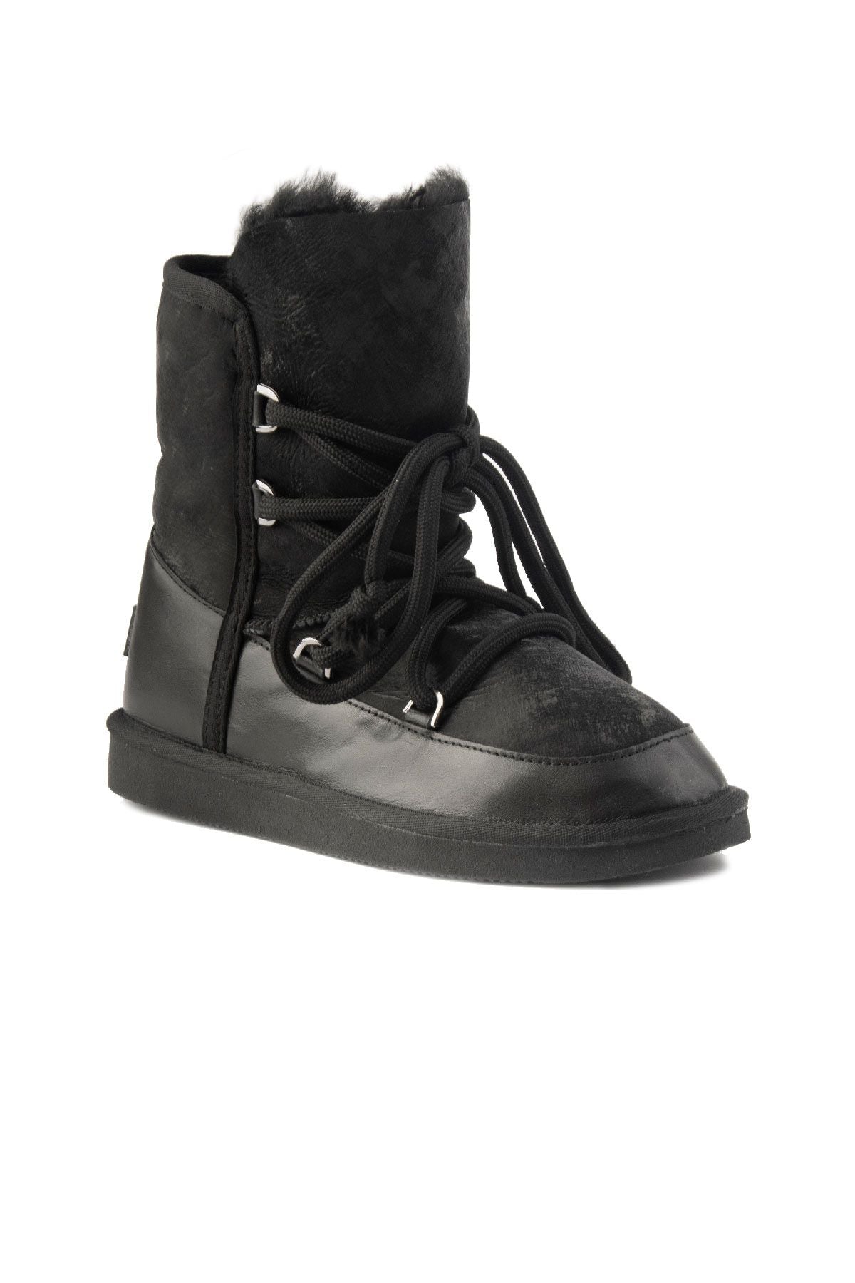 Pegia Lace-up Shearling Women's Boots 191116  - Black
