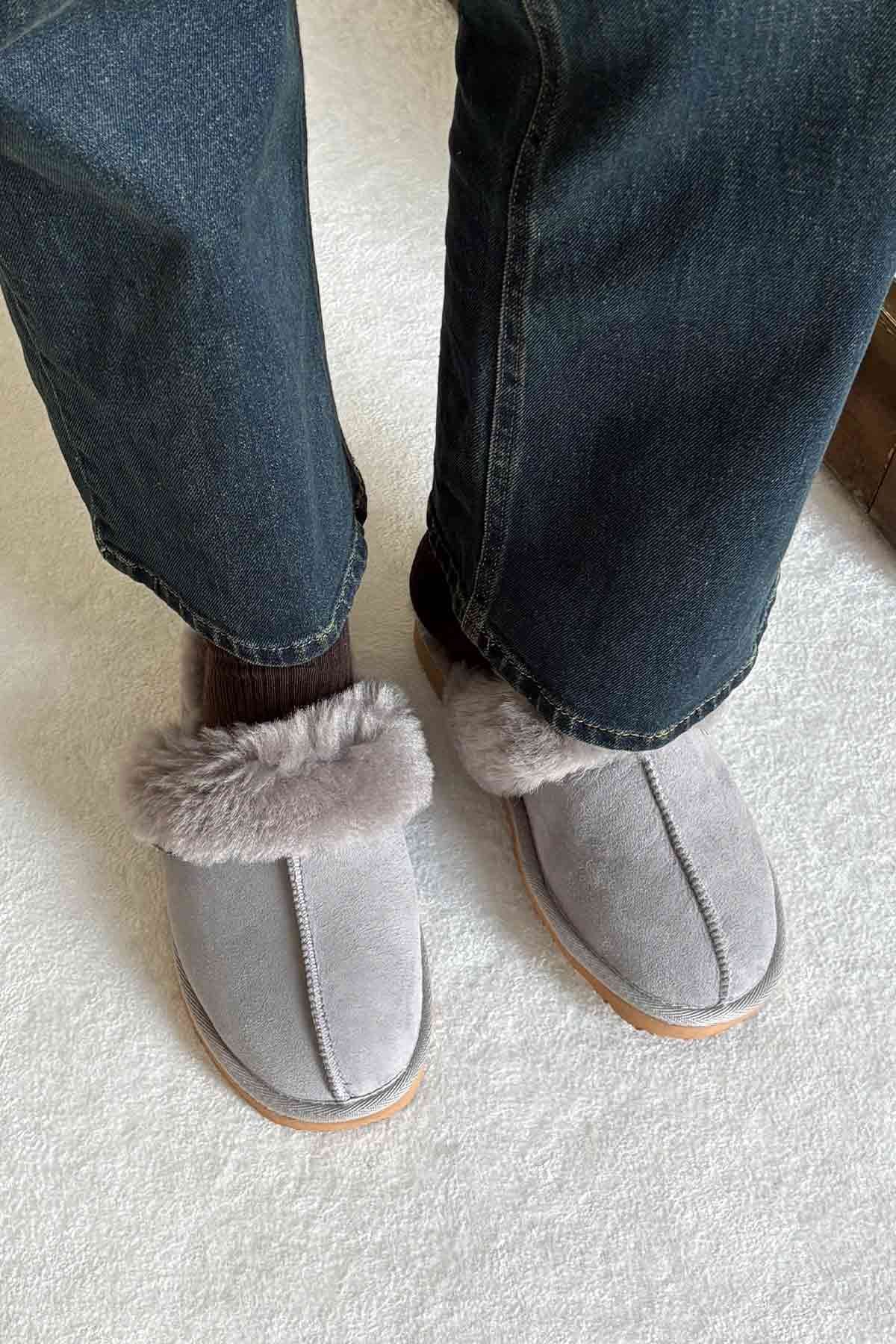 Pegia Women's Sheepskin House Slippers 191202  - Grey