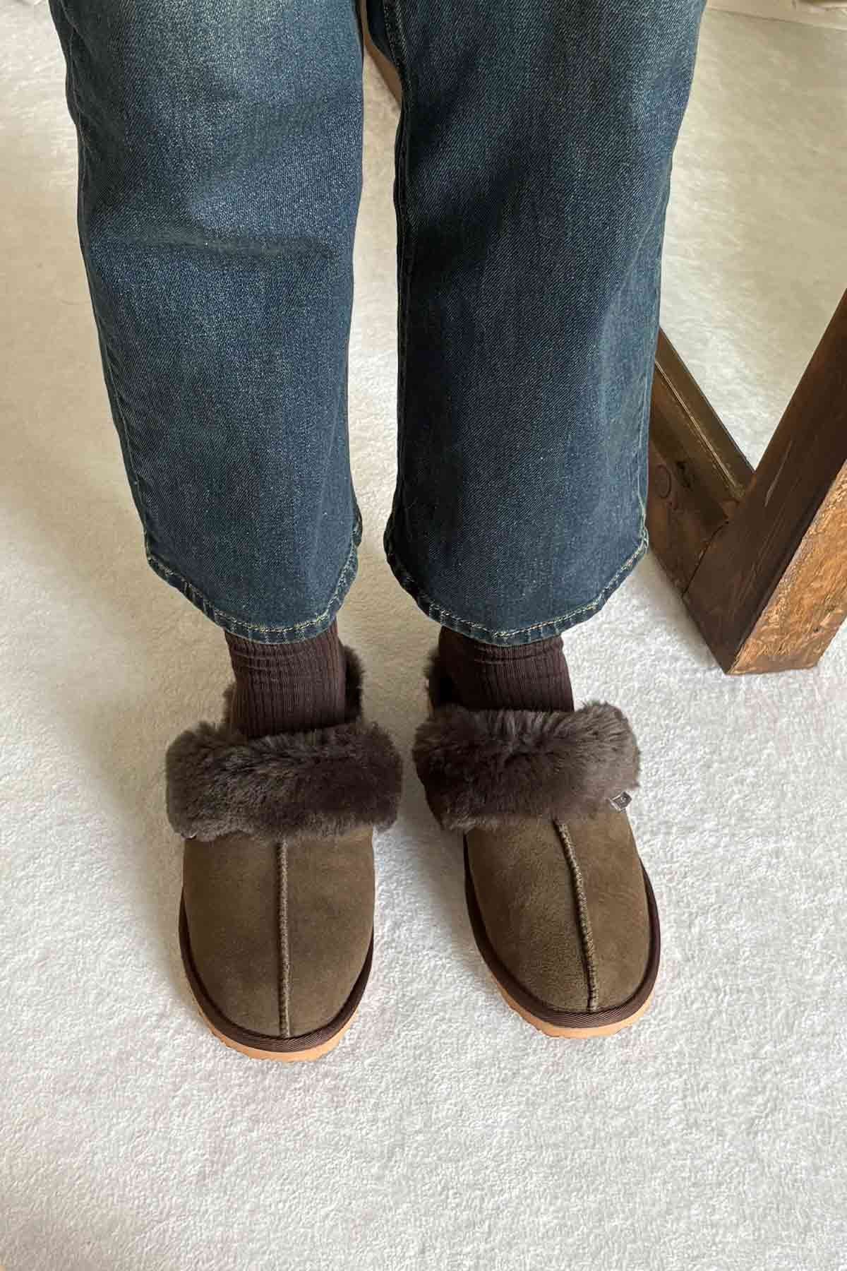 Pegia Women's Sheepskin House Slippers 191202  - Emerald
