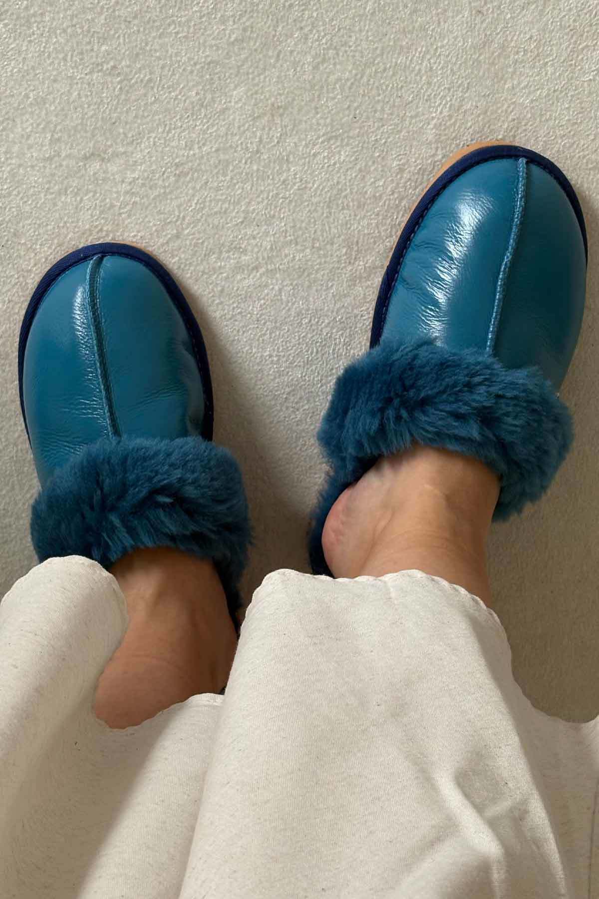Pegia Women's Genuine Sheepskin Slippers 191209  - Blue