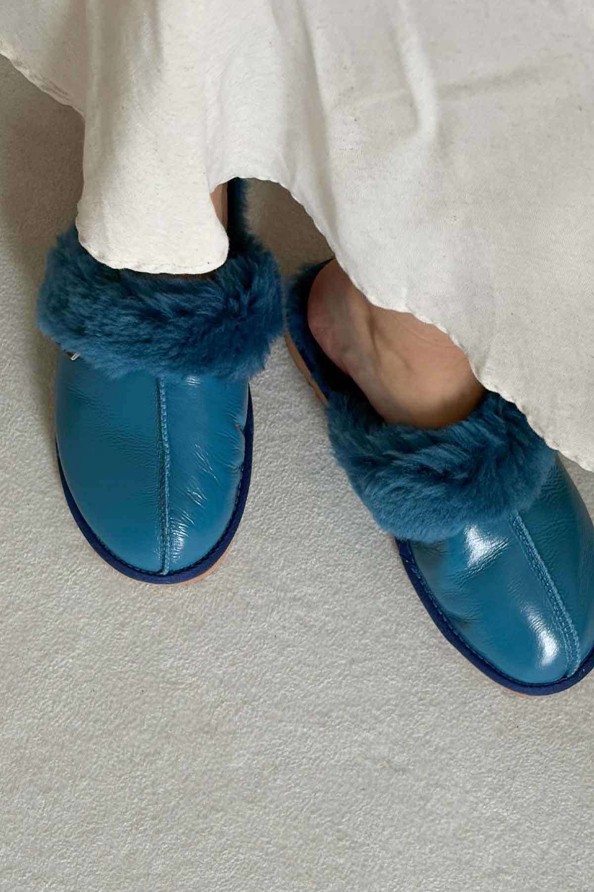 Pegia Women's Genuine Sheepskin Slippers 191209  - Blue