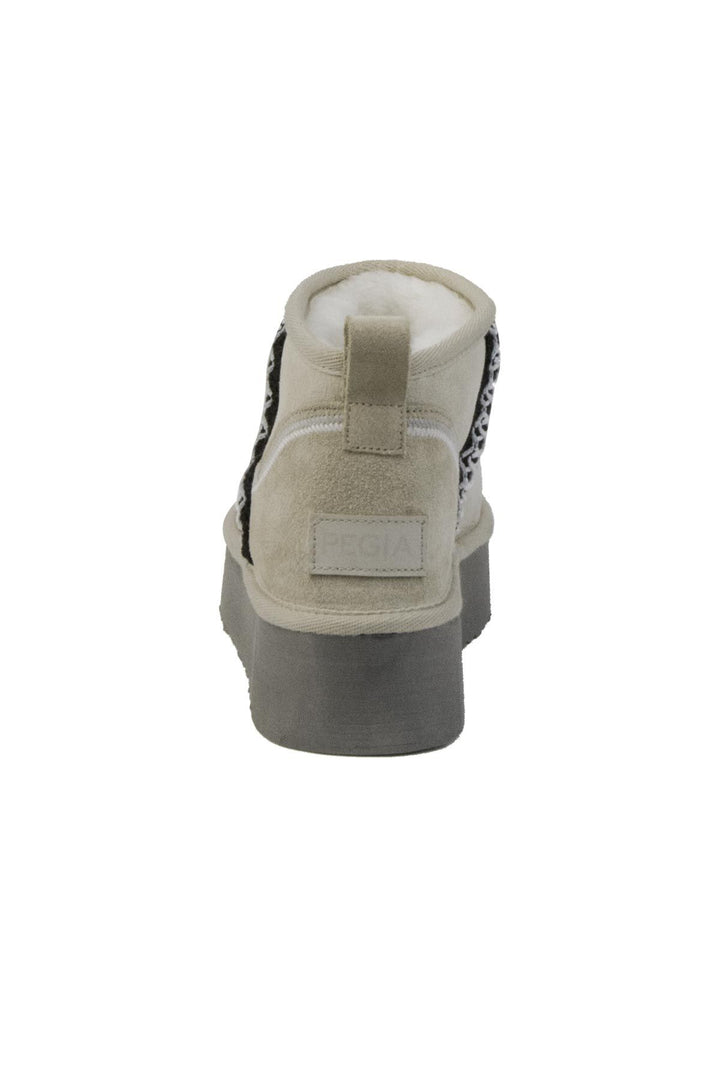 Pegia Women's Sheepskin Striped Boots 191139  - Beige