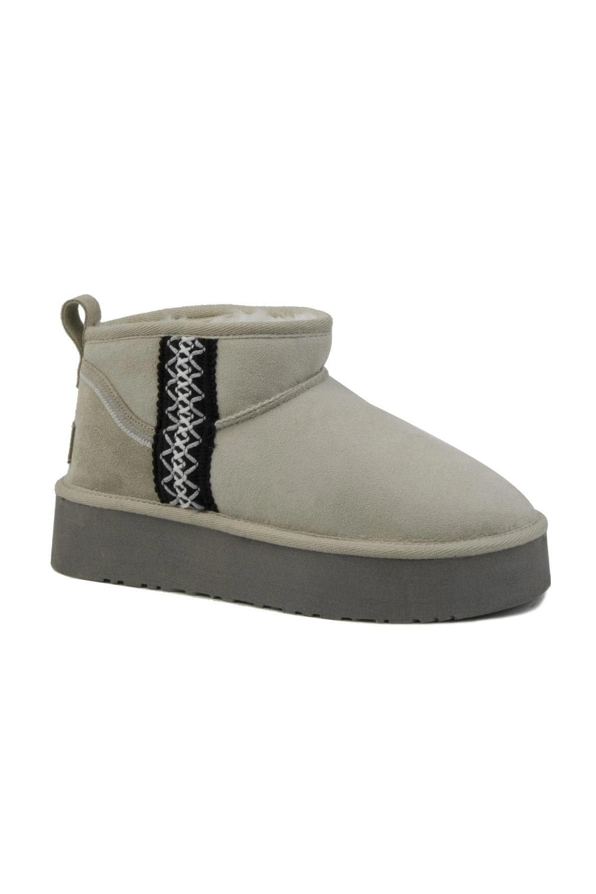 Pegia Women's Sheepskin Striped Boots 191139  - Beige
