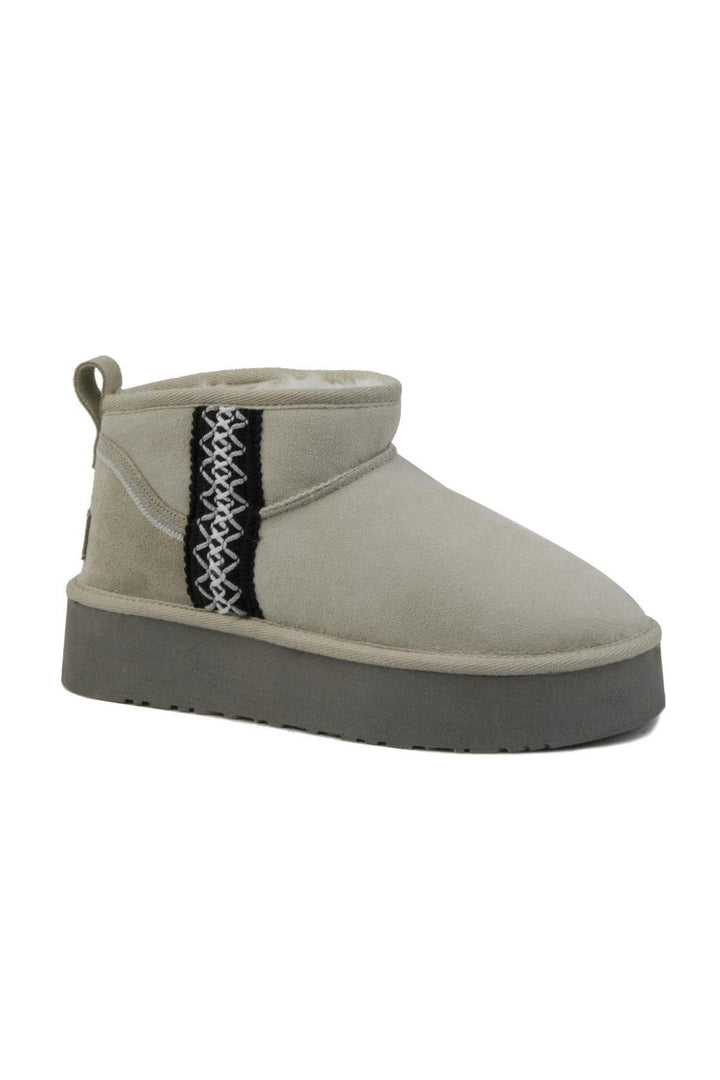 Pegia Women's Sheepskin Striped Boots 191139  - Beige