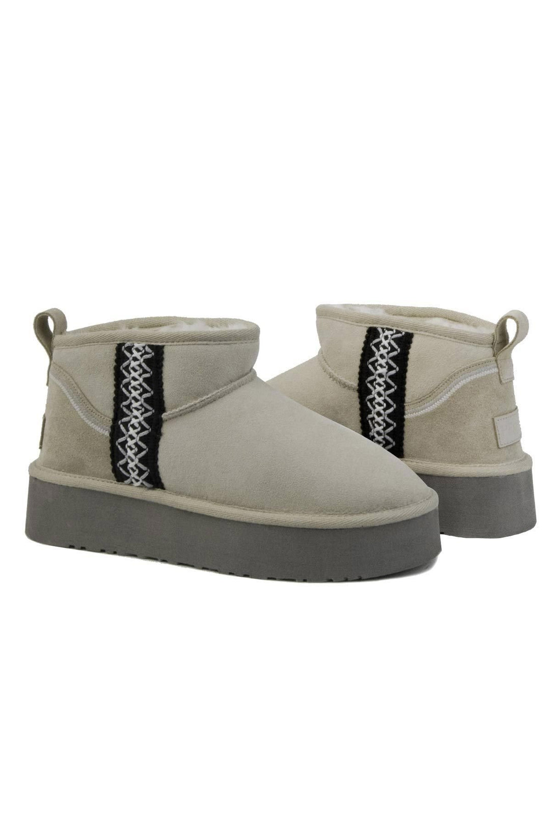 Pegia Women's Sheepskin Striped Boots 191139  - Beige