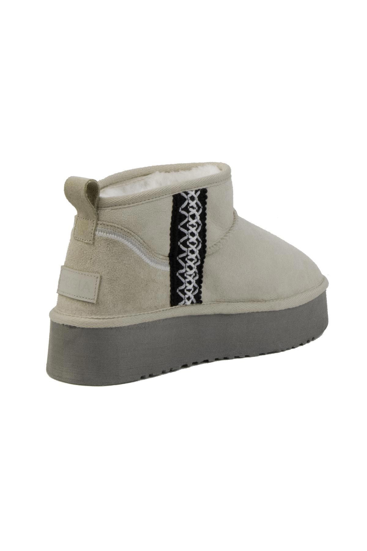Pegia Women's Sheepskin Striped Boots 191139  - Beige