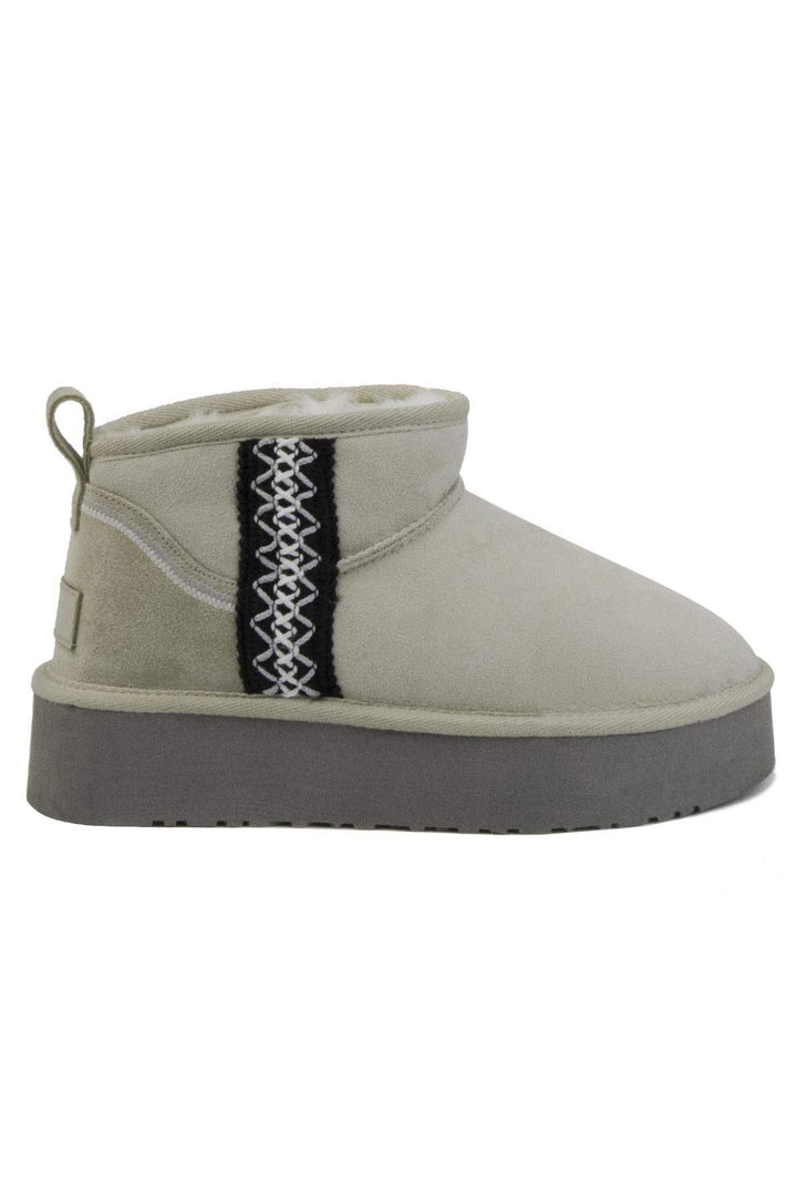 Pegia Women's Sheepskin Striped Boots 191139  - Beige