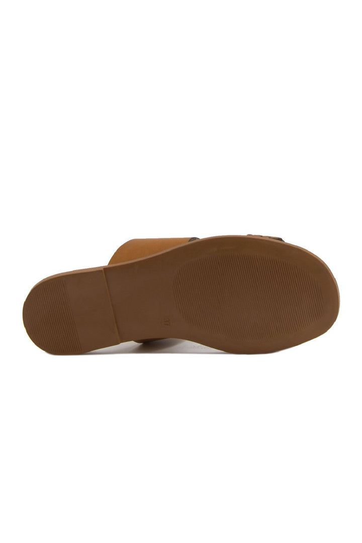 Pegia Knit Print Leather Slippers DG6005  - Chestnut