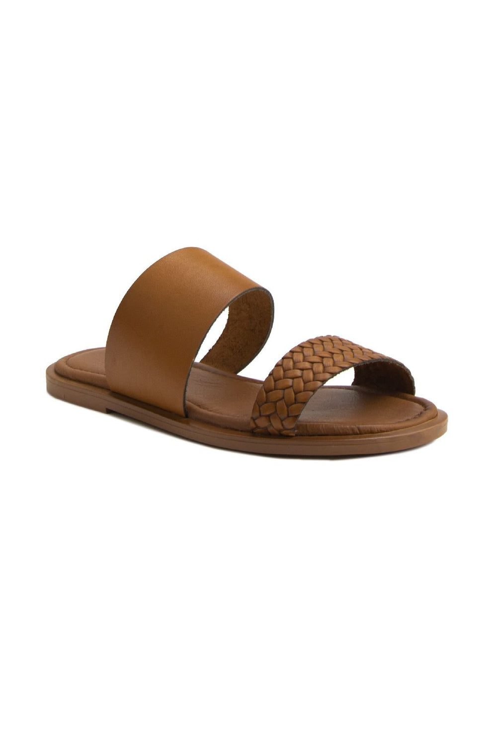 Pegia Knit Print Leather Slippers DG6005  - Chestnut