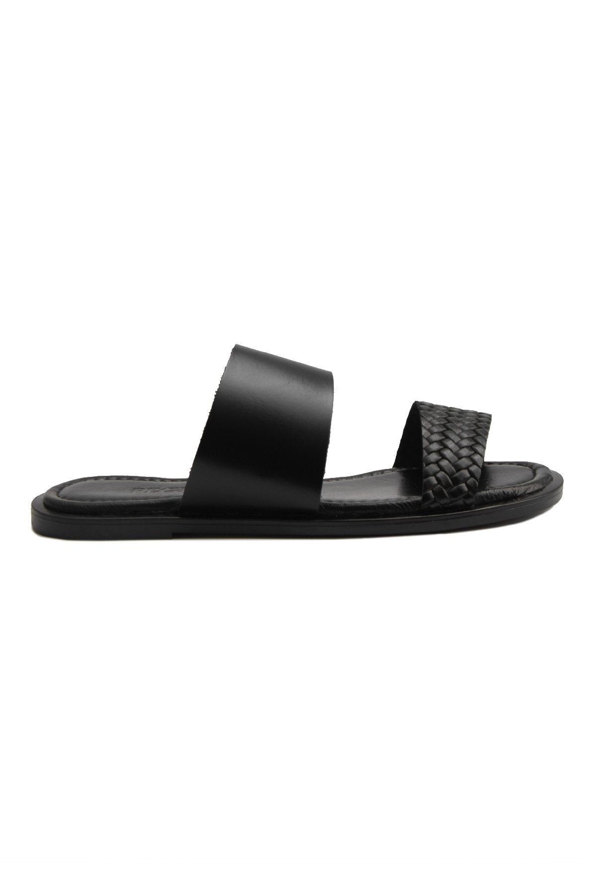 Pegia Knit Print Leather Slippers DG6005  - Black