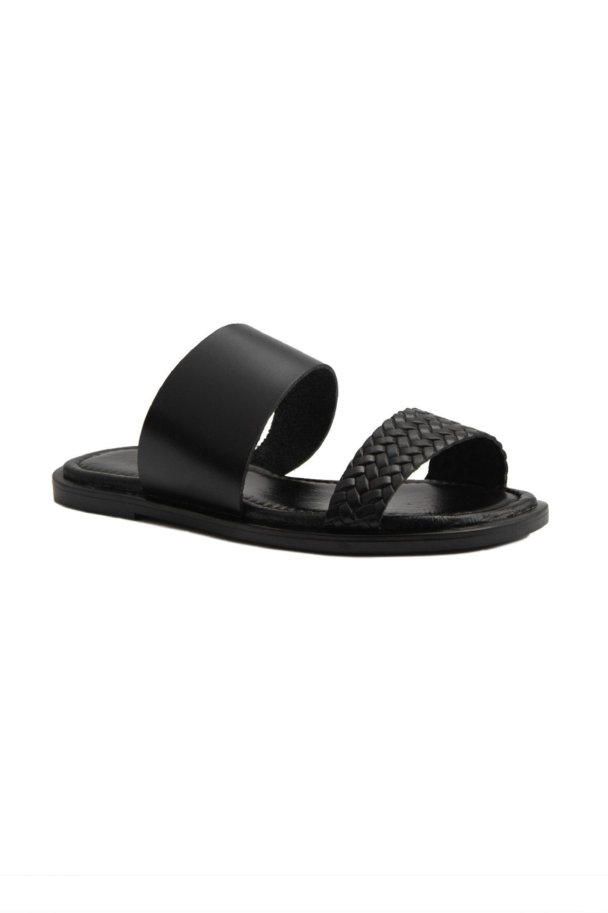 Pegia Knit Print Leather Slippers DG6005  - Black