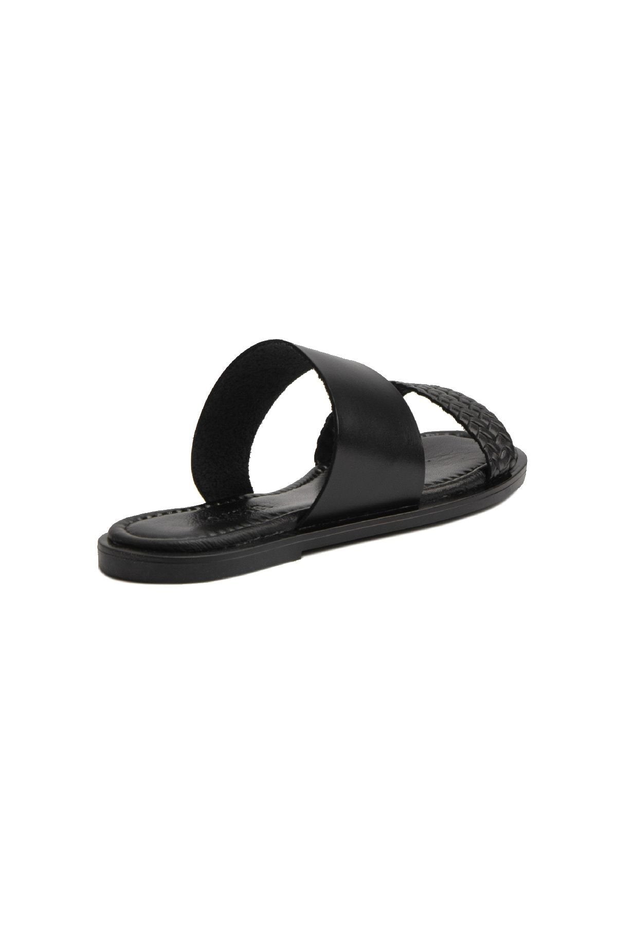 Pegia Knit Print Leather Slippers DG6005  - Black