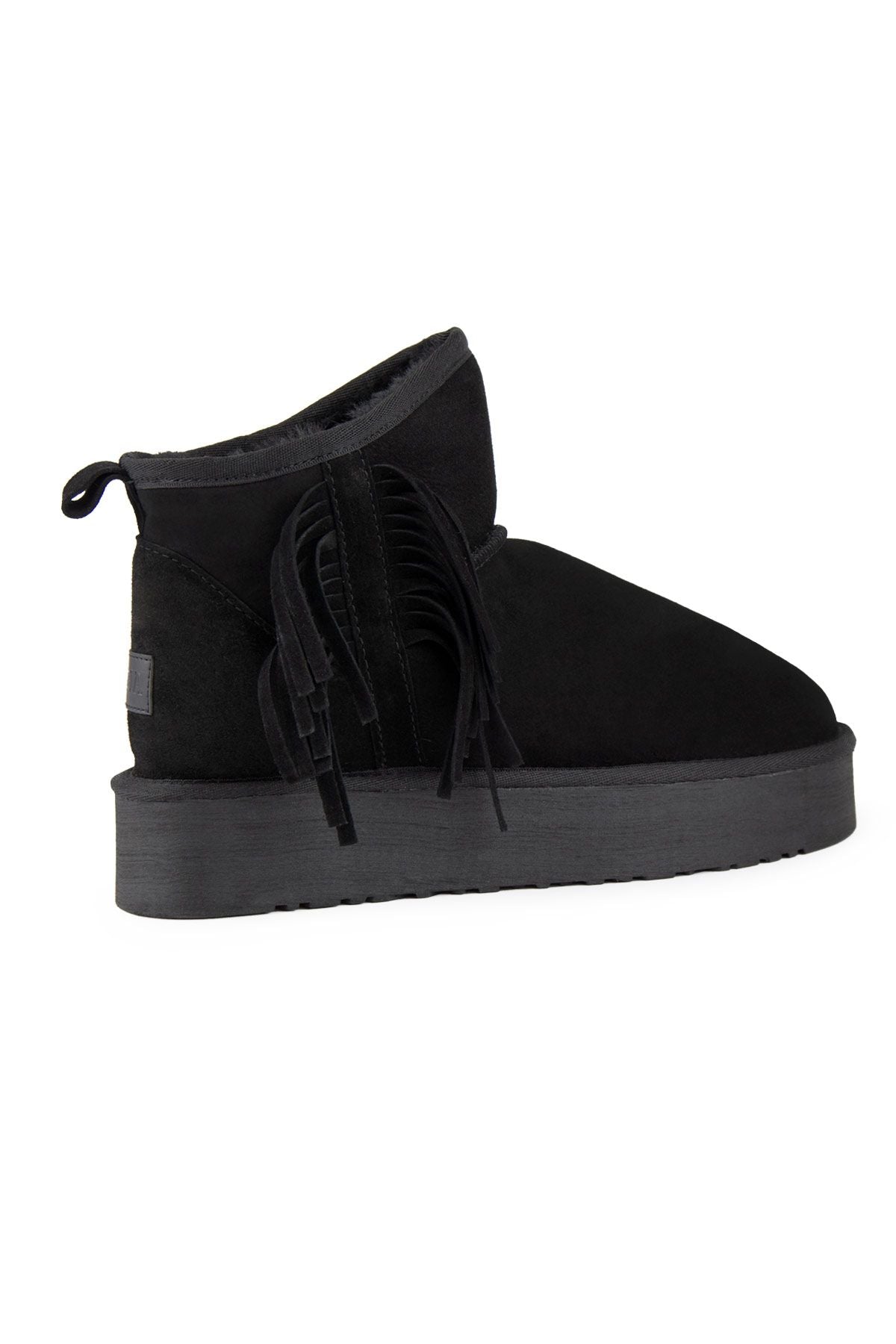 Pegia Fringed Sheepskin Short Boots 191360  - Black