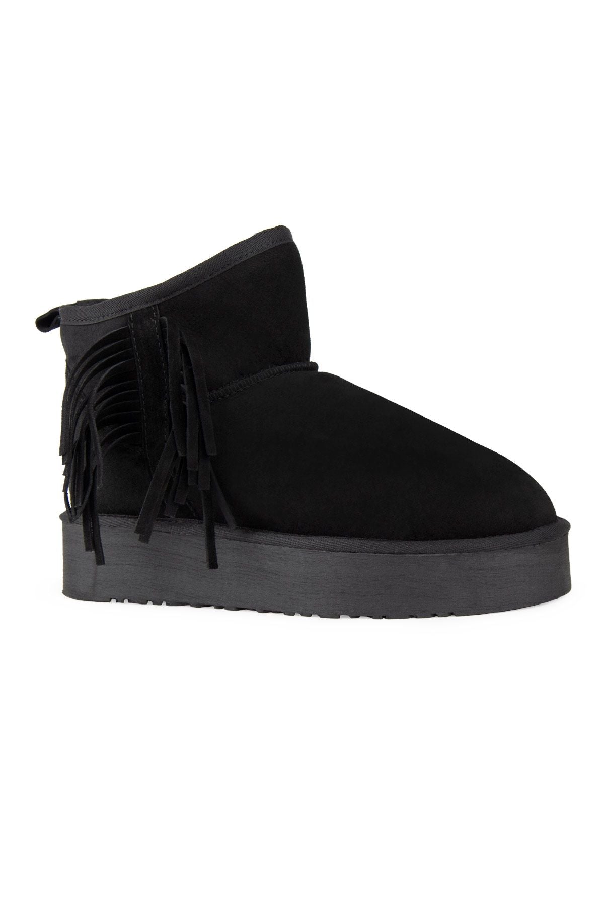Pegia Fringed Sheepskin Short Boots 191360  - Black