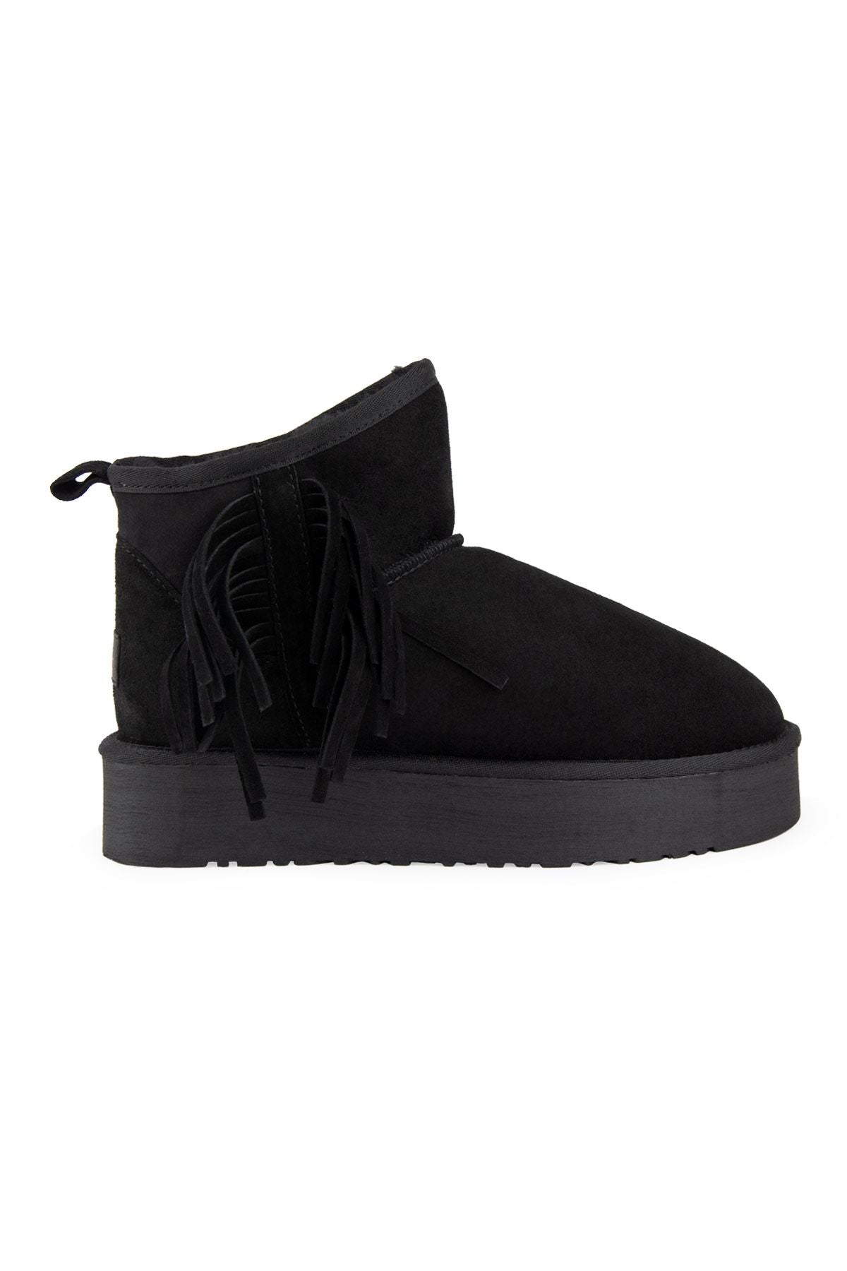 Pegia Fringed Sheepskin Short Boots 191360  - Black