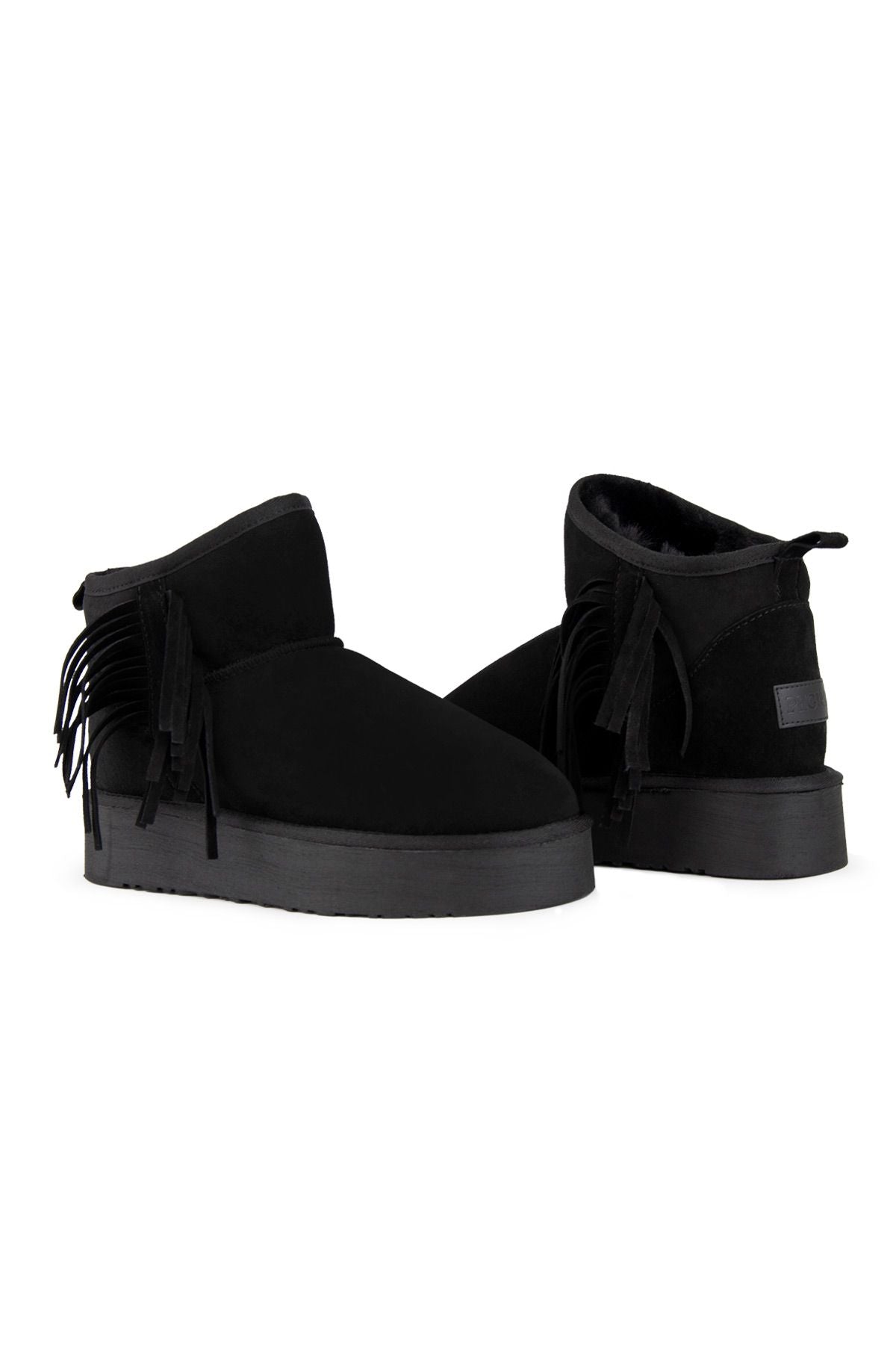 Pegia Fringed Sheepskin Short Boots 191360  - Black